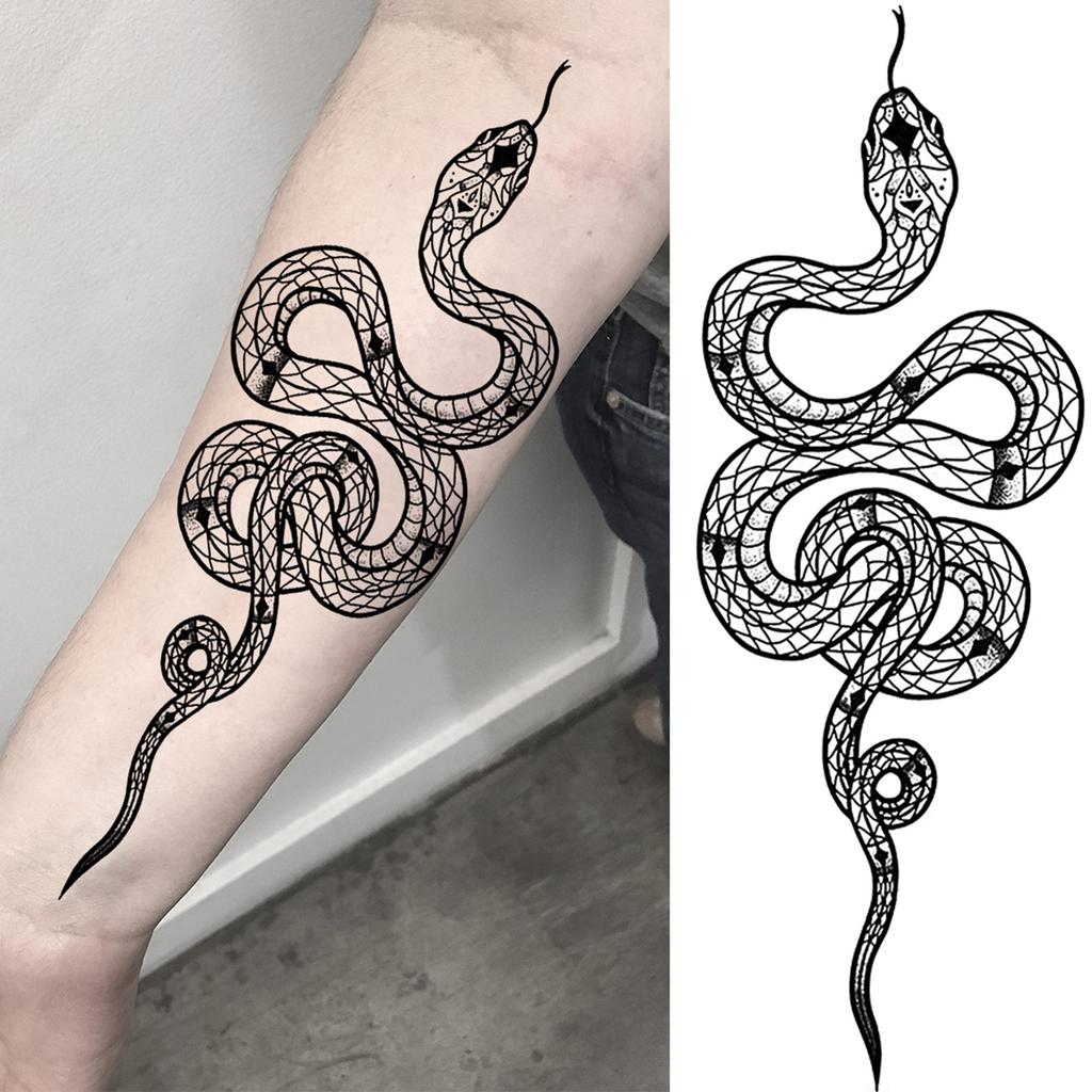1 Sheet Flower Snake Temporary Tattoos For Women Girls Black Peony Rose Flora Sexy Tattoo Sticker Waterproof Self Adhesive Arm