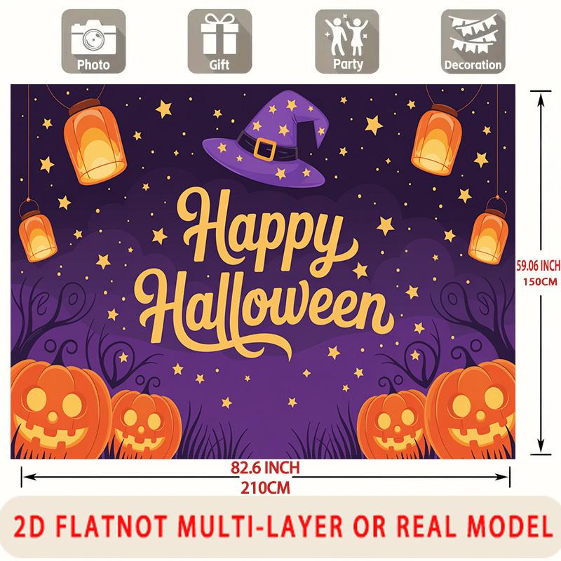 Party Backdrop Halloween Stars Purple Flat Witch Pumpkin Lantern Multi Layered Event Backdrop Decoration Front Door Decor