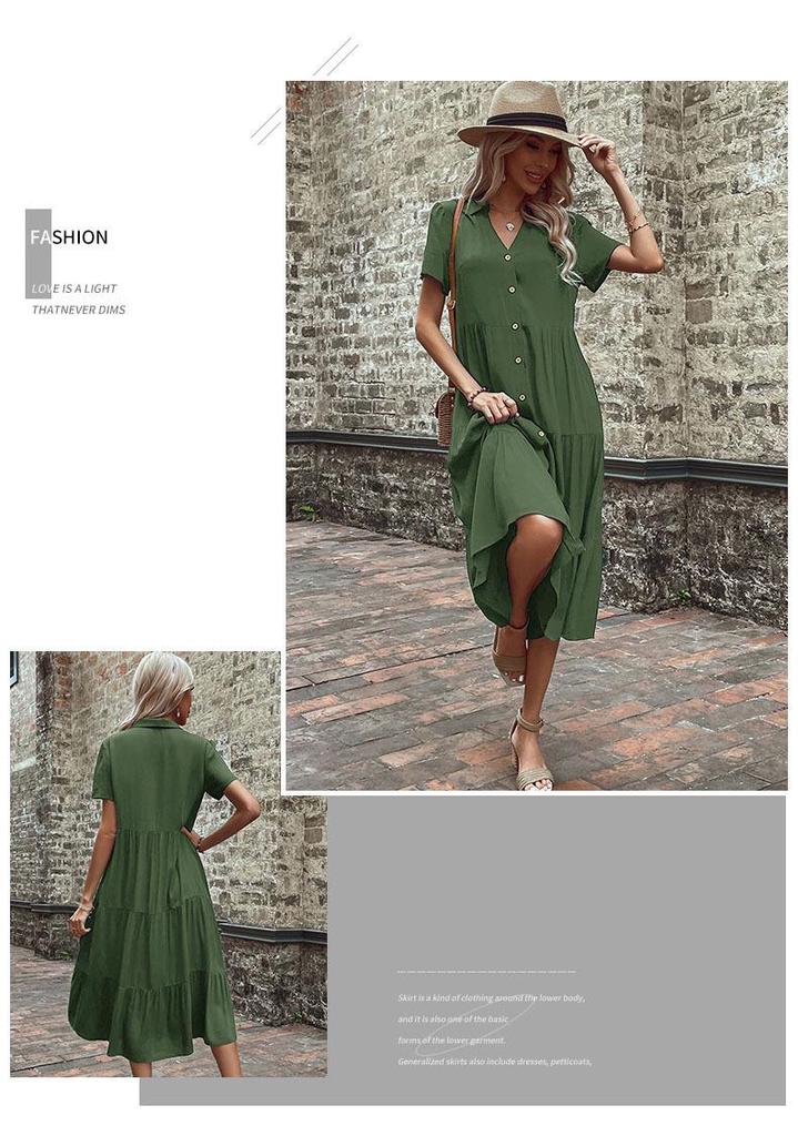 Europäisches und Amerikanisches Sommer Lässiges Mittellanges Hemdblusenkleid für Damen