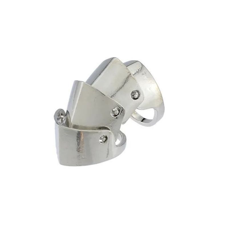 Anime Punk Style Fashion Simple Geometric Metal Texture Armor Finger Activity Ring Hand Jewelry Joint Ring