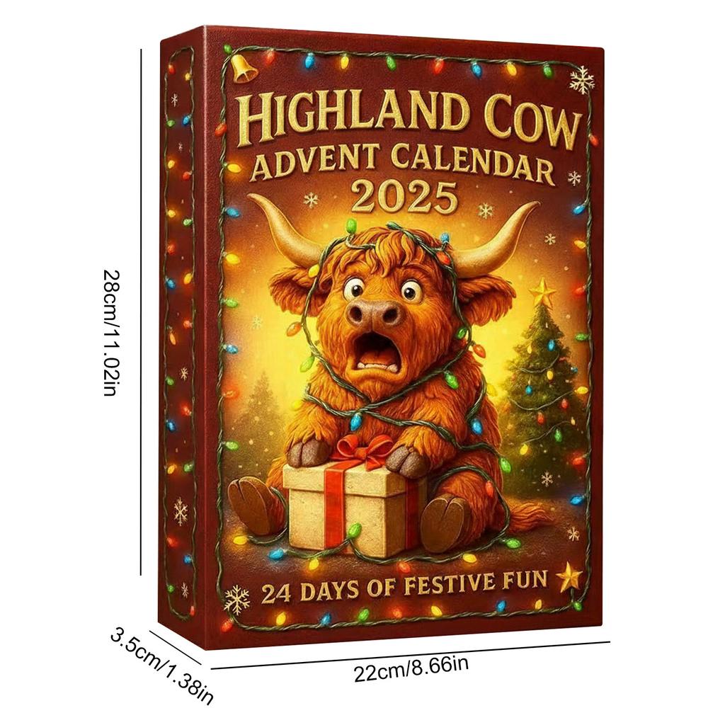 3D Highland Cow Christmas Advent Calendar 2025 with 24 Ornament 24 Days Countdown Calendar Xmas Calendar for Family Holiday Gift