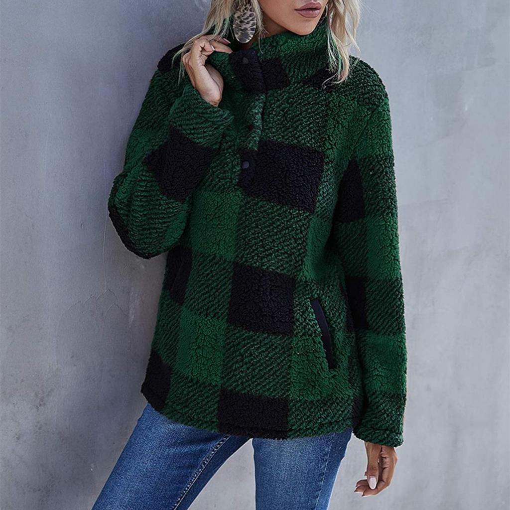 2025 Nowy Damski Sweter Golf z Polaru w Kratę Luźny Krój Pulower Jesień Zima Moda