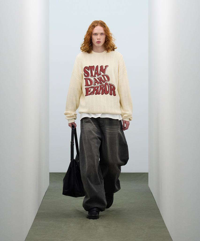 STANDARDERROR 87-Stan190 Country Oversized Color Block Lettering Knit Ivory