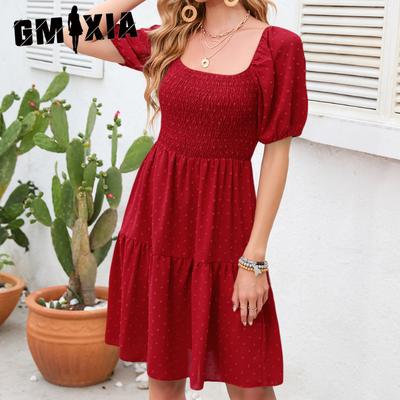 Square Neck Drawstring Cute Mini Dress Summer Sweater Ball Dresses