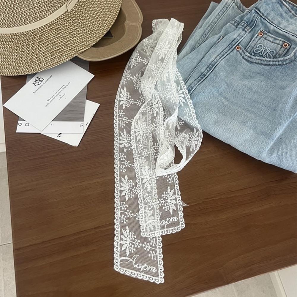 Elegant Lace Floral Scarf For Women Skinny Neck Scarf Retro Lace Bandana Long Ribbon Headband for Girl Fashion Sweet Kerchief