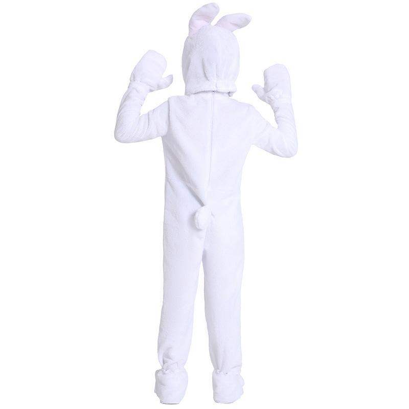 Kids Boys Girls Velvet Rabbit Animal Hooded Jumpsuit Halloween Cosplay Costumes School Stage Drama Show Performance Role Play Outfits