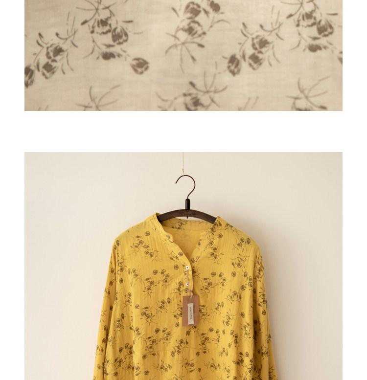 Chemise en Coton et Lin à Manches Longues et Décolleté en V Florale Gorge d'Hiver – Style Printanier Élégant pour Femme