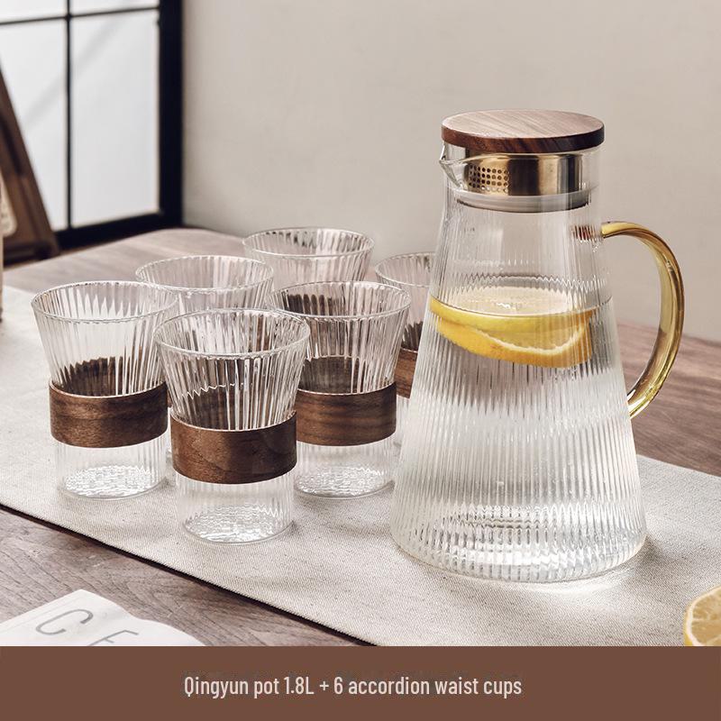 Gnas Chinese Style Heat-Resistant Glass Water and Tea Cup Set with Cold Water Kettle for Guests