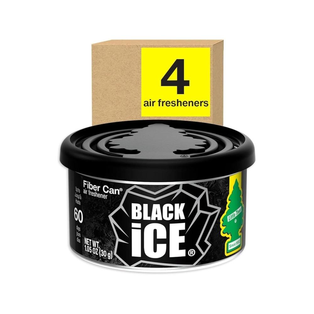 Little Trees Fiber Car Air Freshener with Adjustable Lid for Desired Strength for Auto or Home - Black Ice 4 Pack