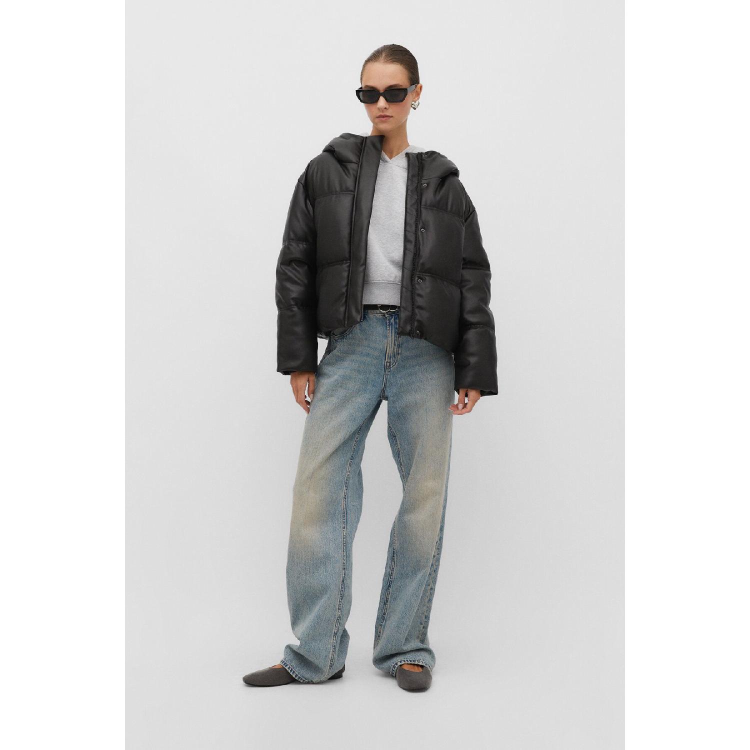 

Faux Leather Puffer Jacket S чёрный