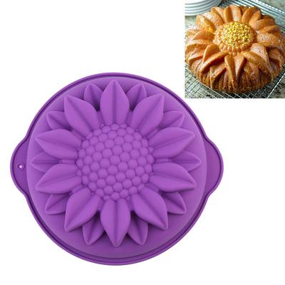 Moule à gâteau en silicone en forme de tournesol, 25,4 cm, ustensiles de cuisson pour gâteaux, pain rond, pizza, toast, avec poignée anti-brûlure