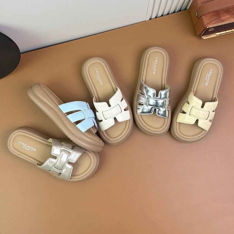 Thick-bottomed cool slippers women's summer outer wear 2025 new fashion non-slip soft bottom lightweight one-word drag with skirt