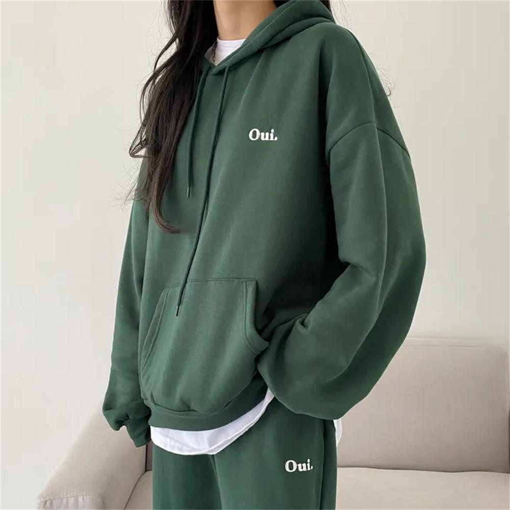 

Флисовый женский спортивный костюм-двойка - Свободный крой, трендовая корейская мода, доступен в 4 цветах для весны, осени и зимы XXL