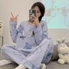 Women's Korean Style Cartoon Long Sleeve Casual Home Set with Chest Pads