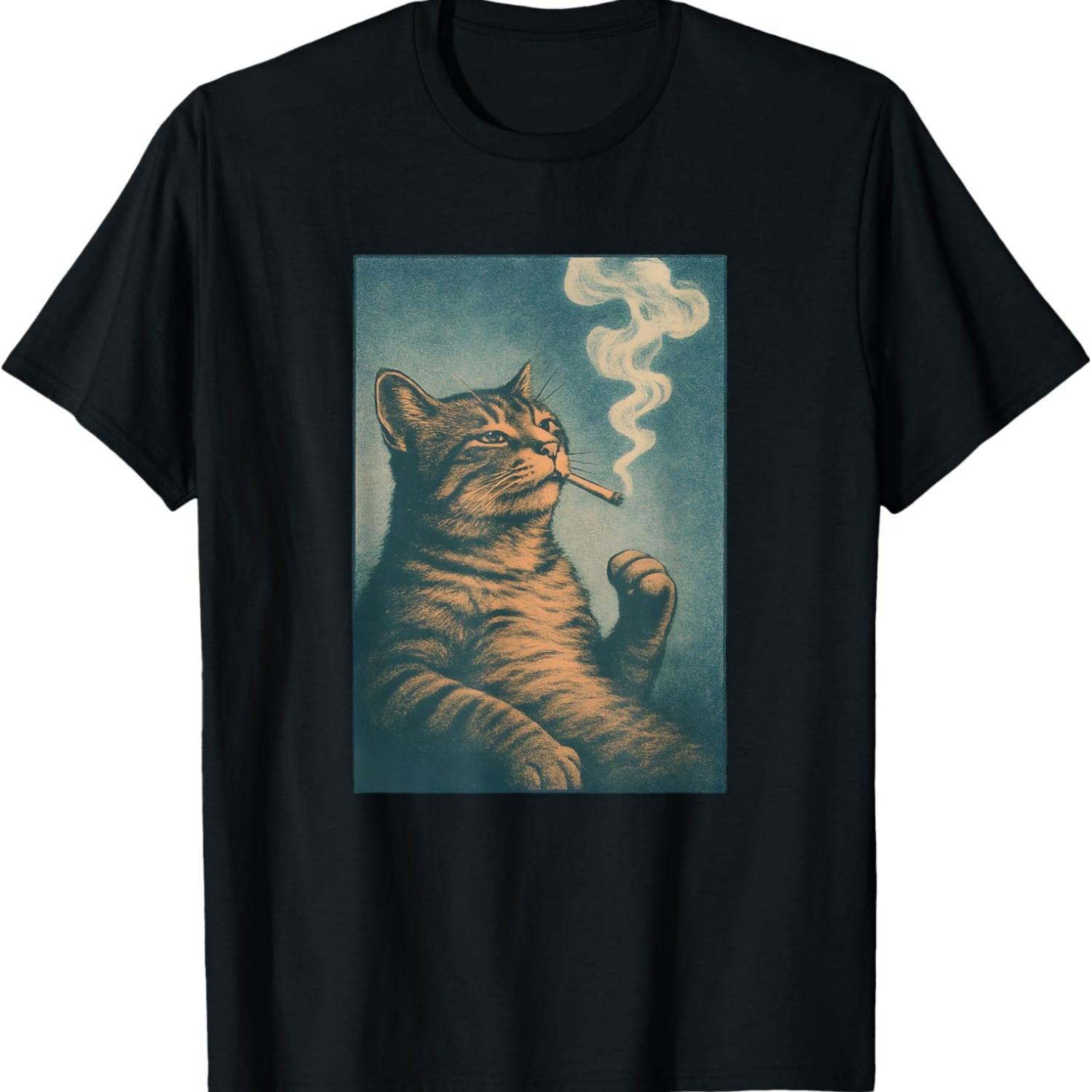 Cat Smoking Cigarette, Funny Meme T-Shirt S