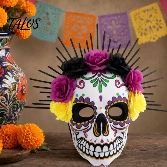 Halloween Skull Mask Mardi Gras Mask, Venetian Party Sugar Rose Flower Masquerade Masks for Cosplay Mexican Flexible Costume