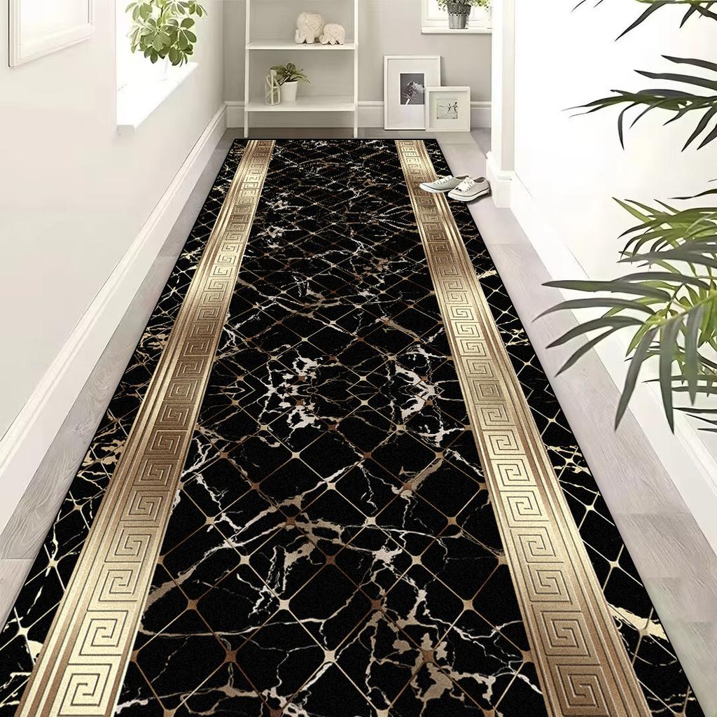 Europäischer Luxus Schwarzgold Flur Teppiche Hotel Lobby Treppe Rutschfeste Gangläufer Büroraum Eingang Durchgang Bodenmatten