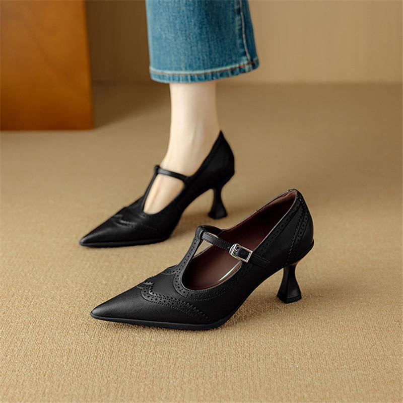 Fashion New Spring/Summer Women Pumps Shoes for Women Fashion Brogue Designs Pointed Toe Shoes High Heels Mary Jane Shoes Women Size 40