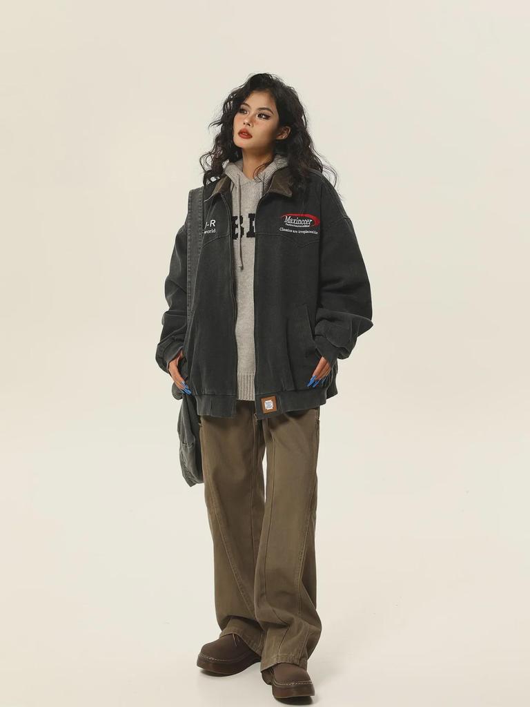 Unisex Vintage-Style Gewaschene Workwear-Jacke - Amerikanischer Retro-Reversmantel für Frühling & Herbst