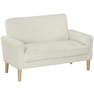 2-Seater Sofa, Double Seat Sofa with Rubberwood Legs, Upholstered Sofa for Living Room, Bedroom, Cream White