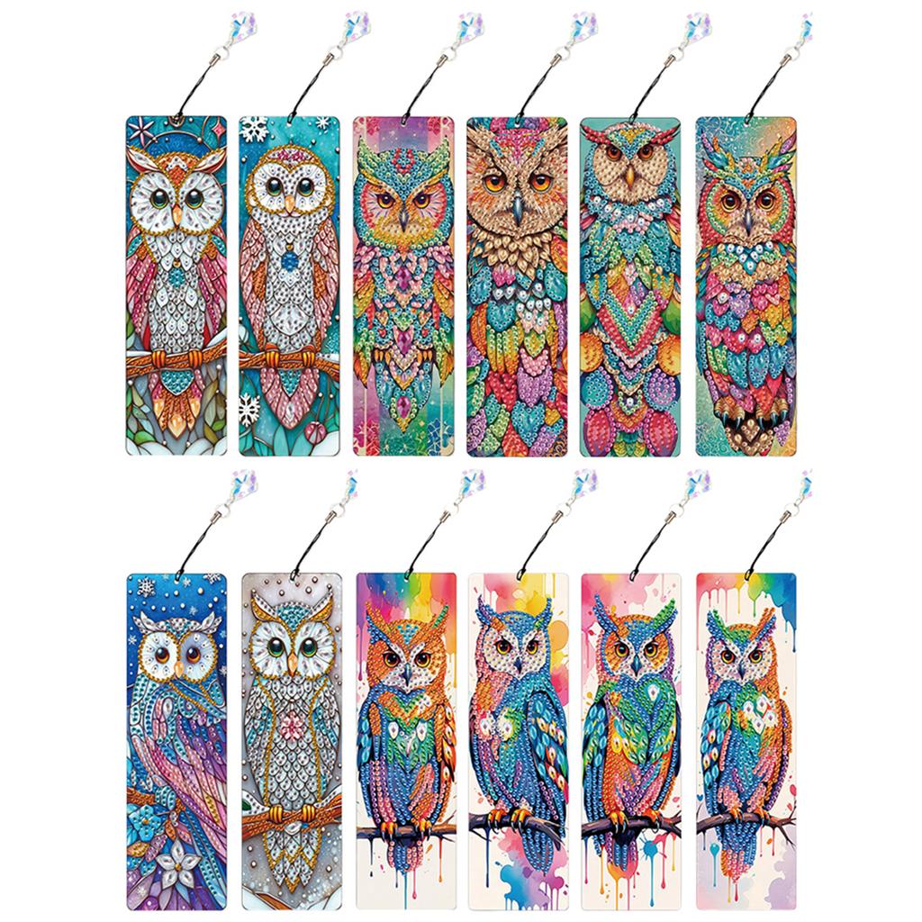 12Pcs DIY Diamond Art Bookmark with Crystal Pendant Water Diamond Art Bookmark for Readers Home Office Book Decor & Gift Idea