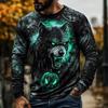 Vtipné 3D Vlčí Vzor Pánské Tričko Hip Hop Trend Harajuku Streetwear Ležérní O-výstřih Dlouhý Rukáv Top Jaro Podzim Volné Oblečení