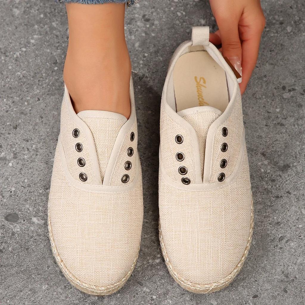 Large Size Ladies Shoes On Sale 2024 Slip On Women's Flats Outdoor Casual Flats Women Round Toe Print Soft Bottom Shoes Female