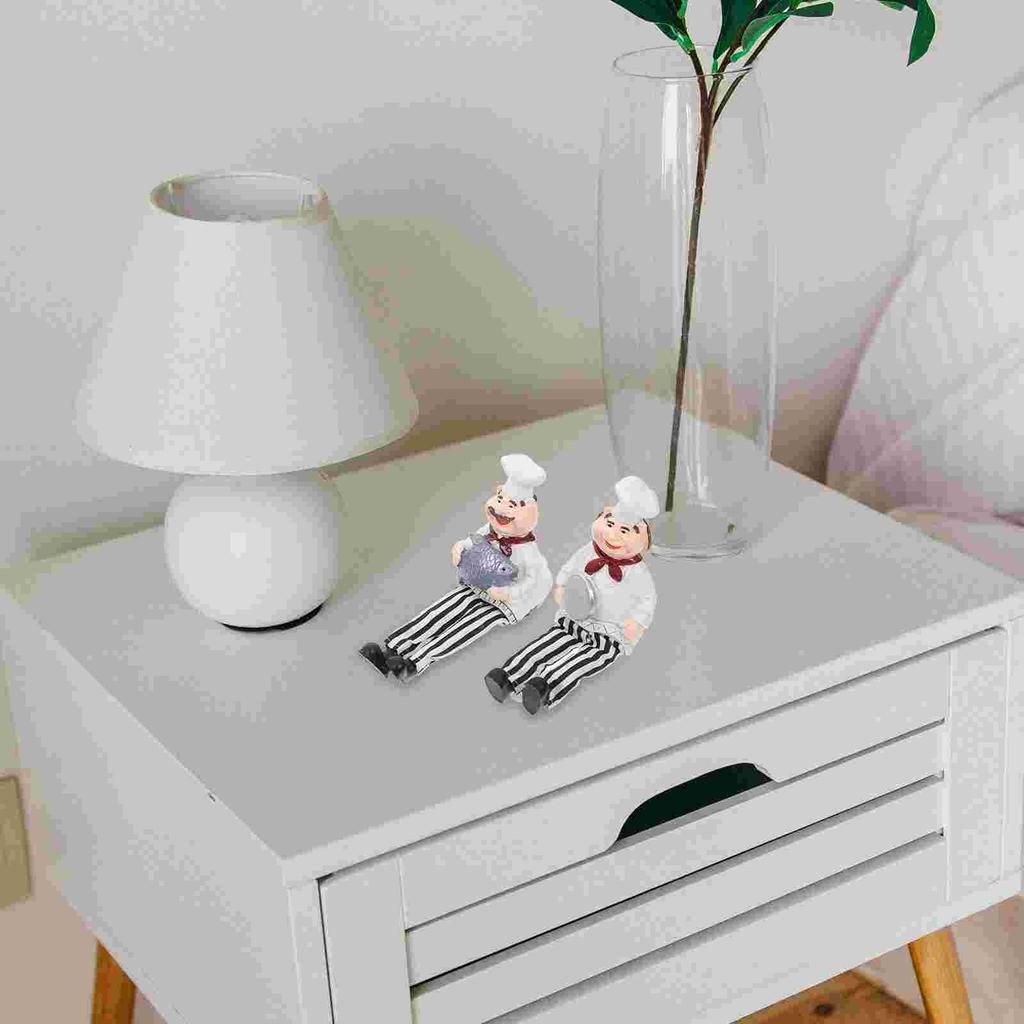 2 Stück Französische Kochfigur Figur Dekoration Harz Ornamente Küche Schlafzimmer Wohnzimmer Tischplatte Französischer Gewürz-Organizer