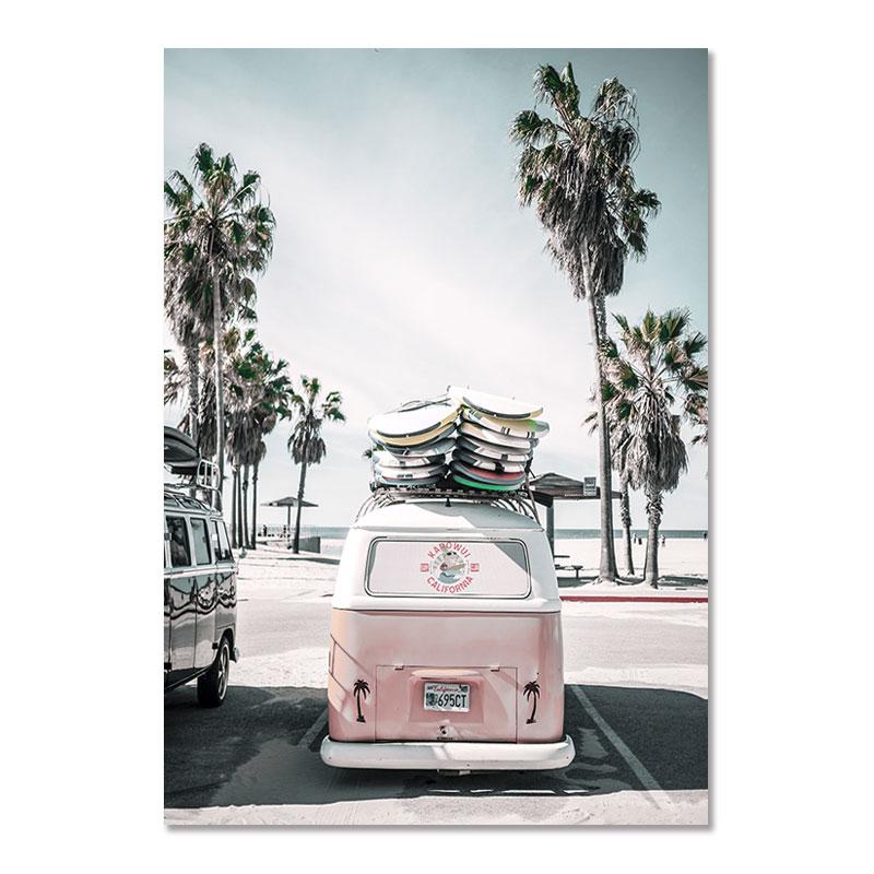 Sunny Beach Surfboard Decoration Posters Sea Turtle Ocean Landscape Canvas Painting Nordic Seaside Picture For Living Room Decor