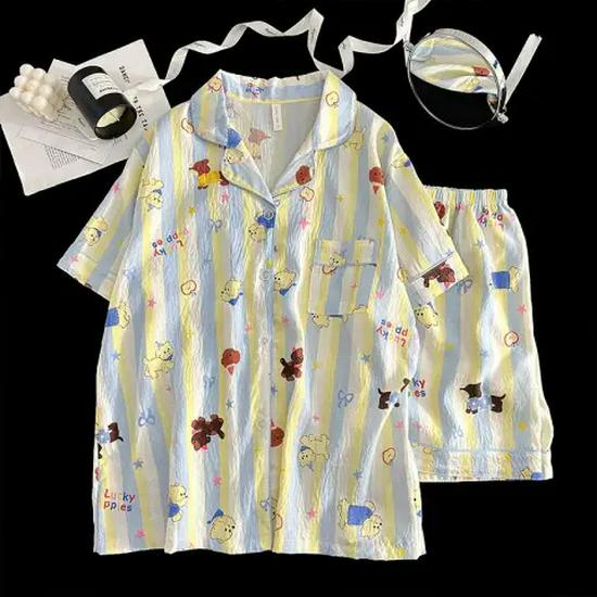 Nuovo Set Pigiama Estivo da Donna in Cotone Nuvola - Carino a Maniche Corte con Pantaloncini