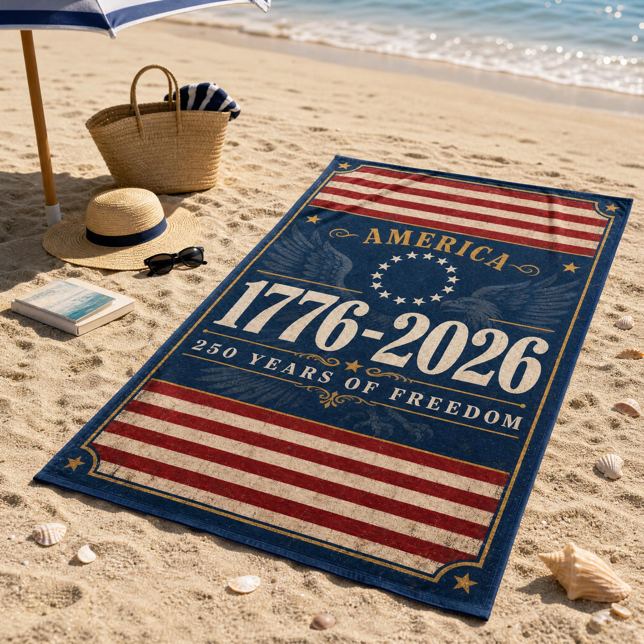 America 250Th Anniversary Beach Towel, 1776- Patriotic Eagle & Flag Print, 250 Years Of Freedom Absorbent Quick Dry Towel 60x100cm