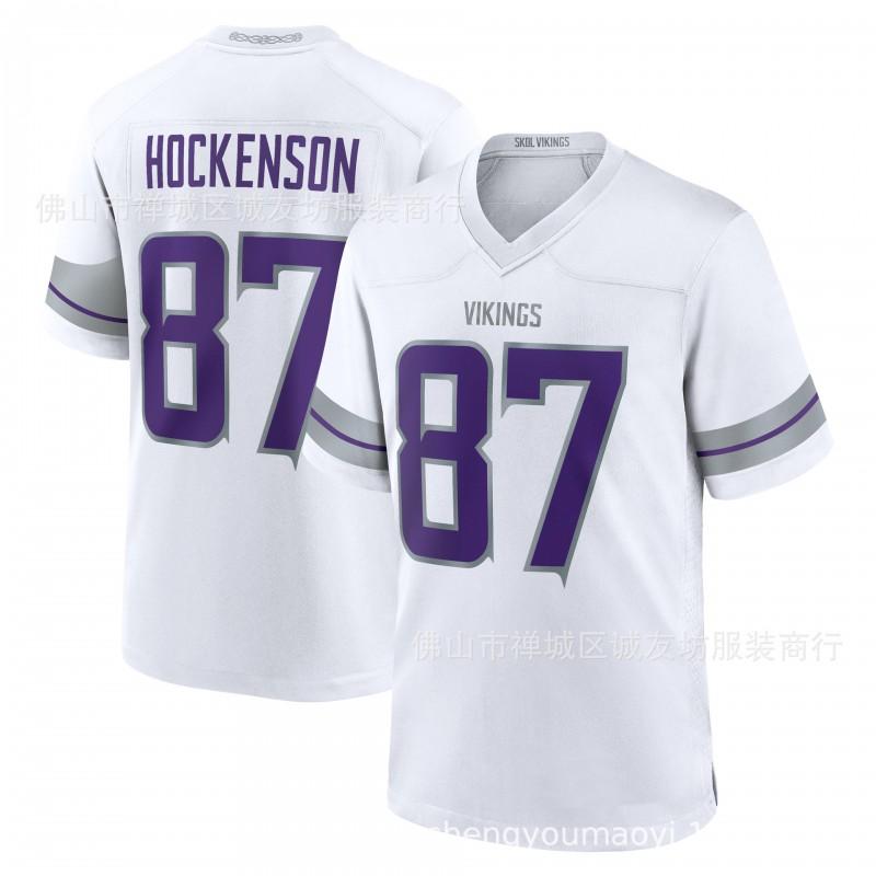 Mens Football Jersey T.J. Hockenson 87 Vikings Purple Retro Sports Shirt