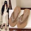 Fashionable Rhinestone Wedge Flip-Flops: Breathable Summer Beach Sandals for Women