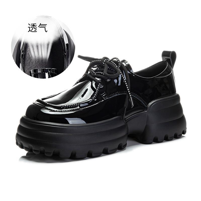 Leather dad shoes women's 2025 spring new women's platform heightening small leather shoes versatile casual shoes thick heel single shoes