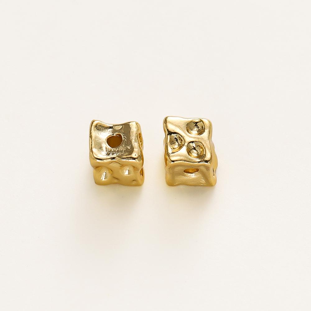 10Pcs/Lot 14/18K Gold Color Plated Brass Square Block Shape Spacer Beads For DIY Bracelet Jewelry Making Accessories