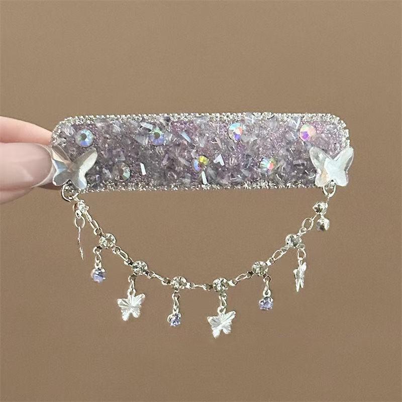 Barrette à cheveux à pampille papillon violet classique Élégant bandeau de cheveux de style ethnique Coiffe Rétro Style chinois Pince latérale Fête