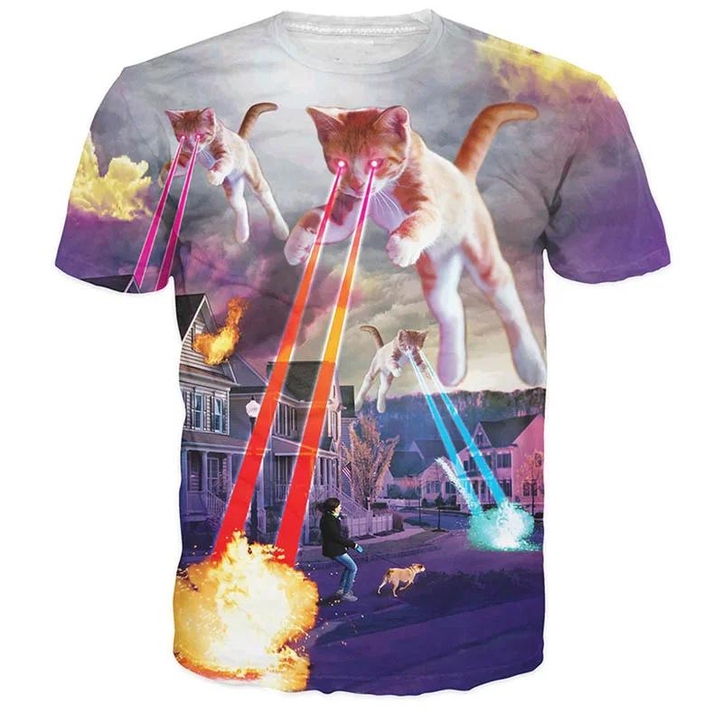 Summer Fashion 3D Printing Funny Cat T Shirt Men Women Animal Pattern Tees Casual Loose O-Neck Short Sleeve Tops Street T-Shirts