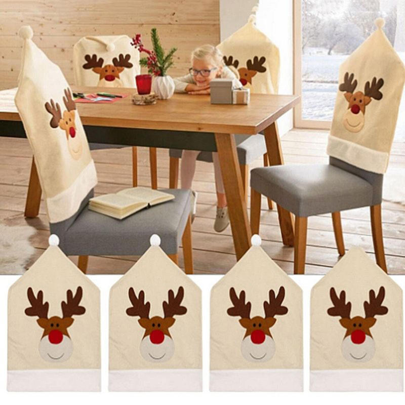 Merry Christmas Decor Cartoon Cute Elk Chair Cover Navidad Christmas Home Decoration Chair Cover Household Dustproof Chair Cover