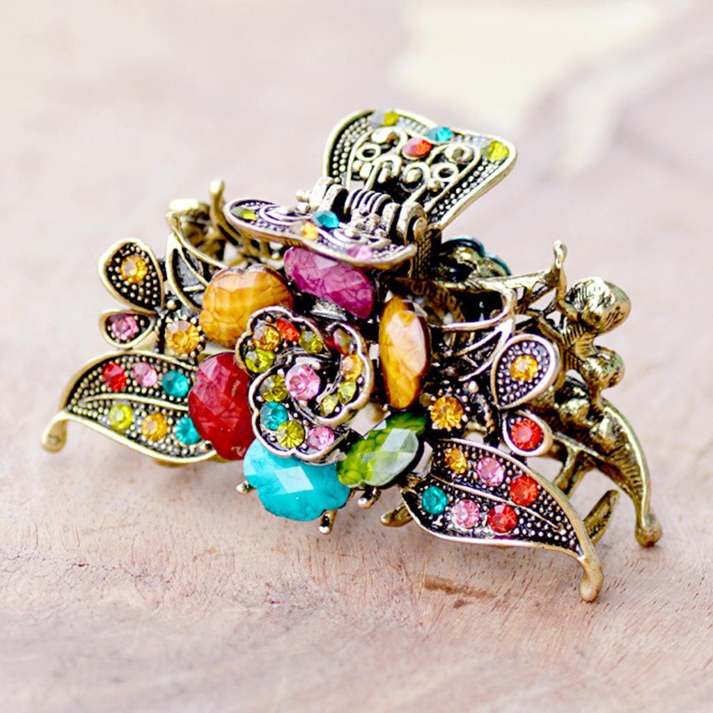4x Diamante Turquoise Jaw Clip Womens Metal Updo Hair Clamp Barrette