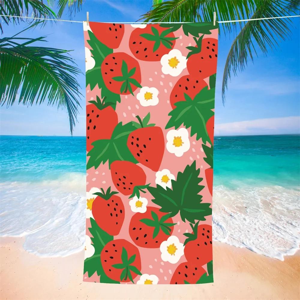 Serviette de Plage Microfibre Fraises Serviette de Bain Absorbante Fruits Légère Séchage Rapide Serviette de Piscine Parfaite pour Hommes et Femmes