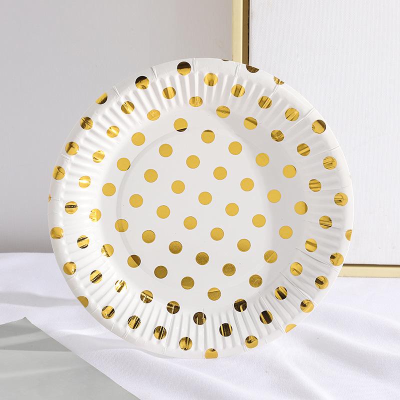 10 pezzi per 1 lotto Set di stoviglie monouso a righe blu rosa con pois Bicchieri di carta Piatti Cannucce Forchette Set monouso Decorazioni per feste di compleanno e matrimonio