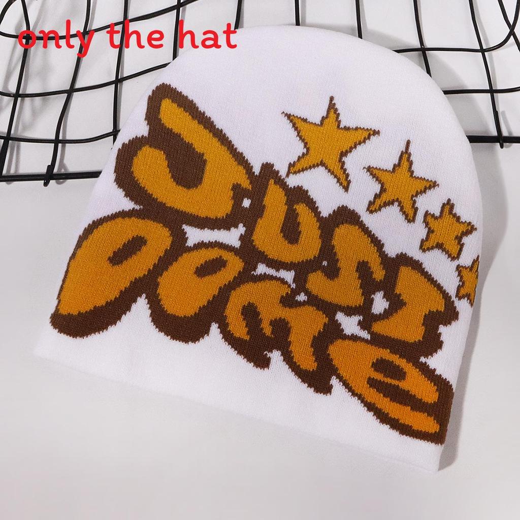 

Retro Hat Knitted With Letter And Star Embroidery Design For Hip Hop Street Look White