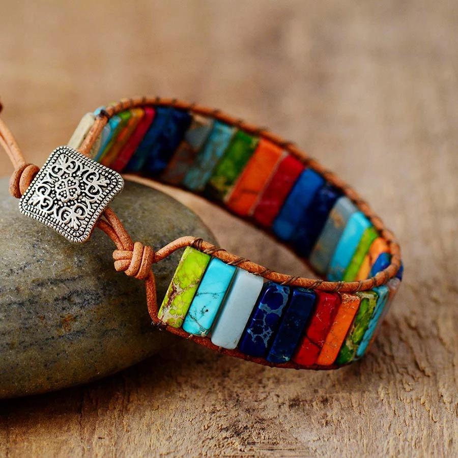 Colorful Emperor Stone Rectangle Handwoven Adjustable Bracelet