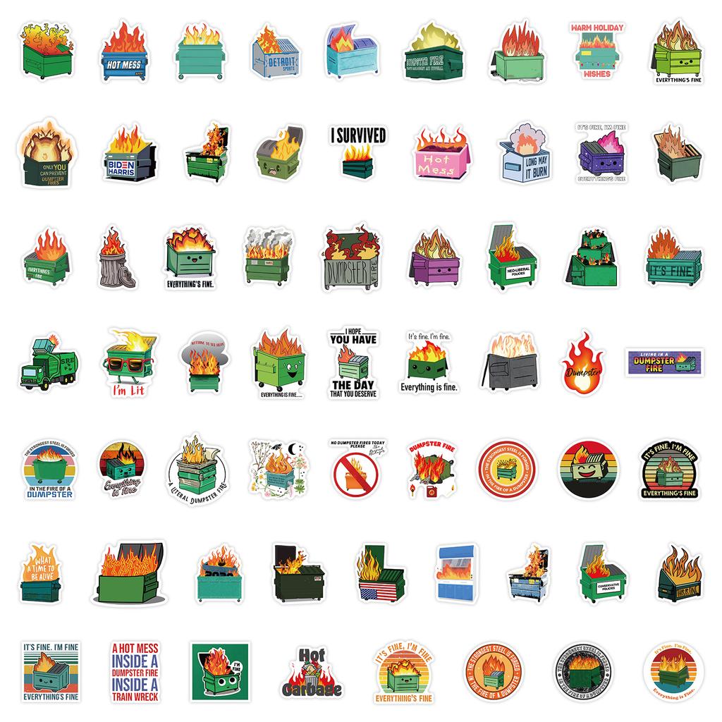 60 New Dumpster Fire Graffiti Stickers Suitcase Notebook Water Cup Waterproof Stickers