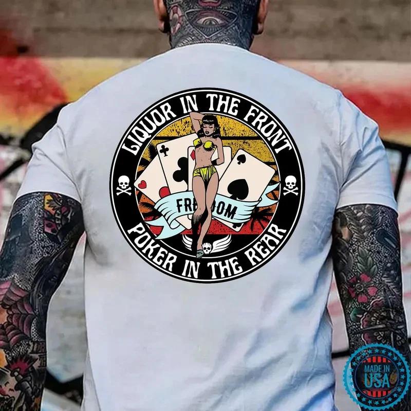 LIQUOR IN THE FRONT POKER IN THE REAR Sexy Lady Poker White Print T-shirt S