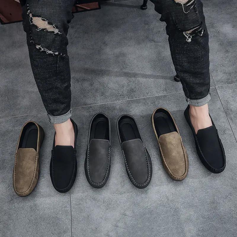 Round Toe Flat Male Casual Shoe Low-Top Adults Pu Footwear Offer Social New In Designer Slip-on Sale Size 44 Men's Leather Shoes