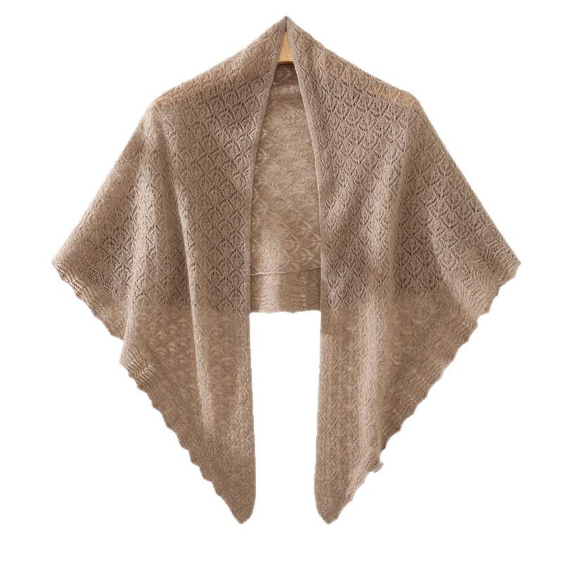 Women's 100% Pure Cashmere Hollow Knitted Shawl - Retro, Stylish & Versatile Solid Color Scarf