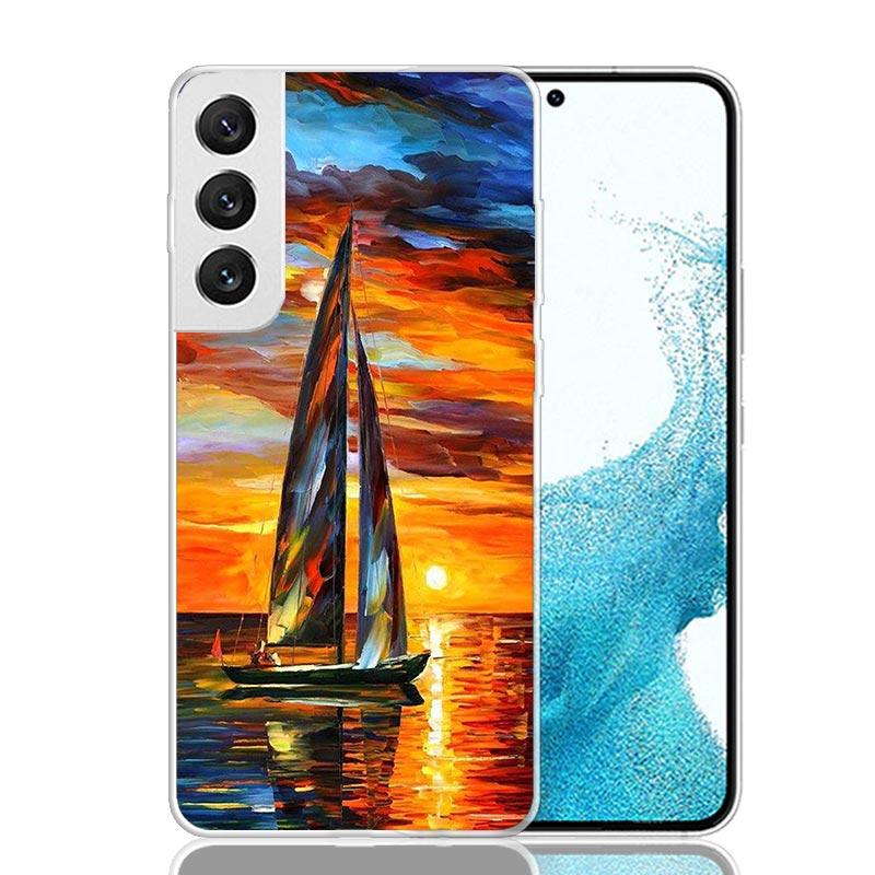 

Sailing Boat Sunset Phone Case For Samsung Galaxy S25 S24 S23 S22 S21 FE S20 Ultra S10 Plus Art Customized Coque Capa S24 S23 S2 Samsung S21 FE