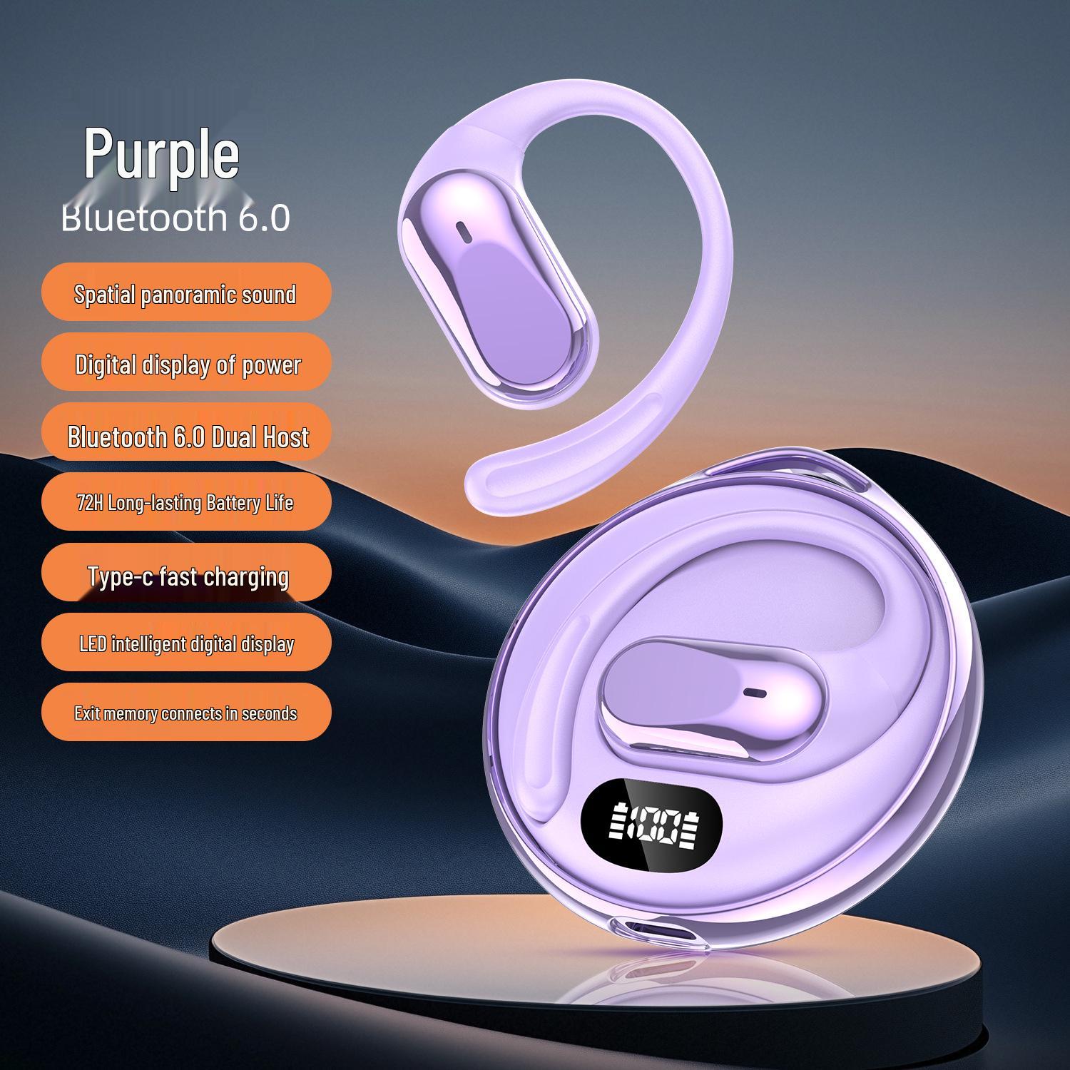 

AI-Enabled Bluetooth Sports Earphones with Open Non-In-Ear Design and Deep Bass Without Translation фіолетовий