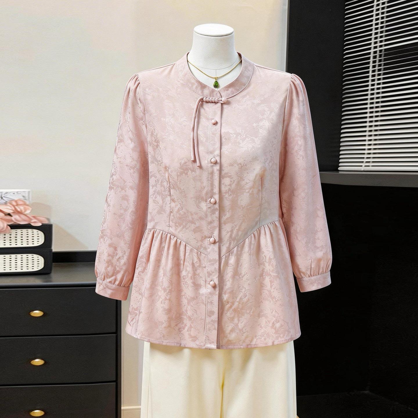 

Elegant Spring Chiffon Blouse for Middle-Aged & Elderly Women, Single-Breasted, Perfect for Spring & Summer. 4XL (Recommended for 130-145 jin)